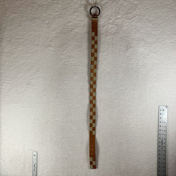 Linea Pelle Waist‎ Belt Women's Medium Brown Check Leather Adjustable 9605 - Picture 1 of 11